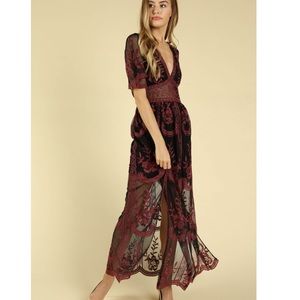 Sheer Embroidered Lace Maxi Dress